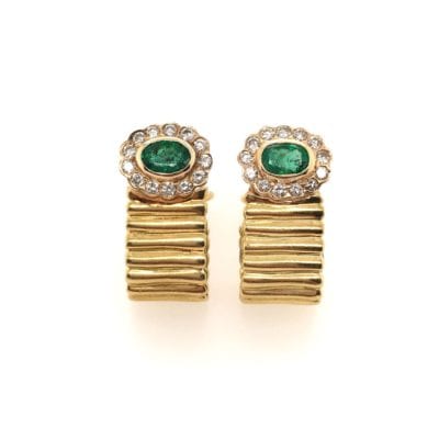 Emerald and Diamond Half Hoop Earrings