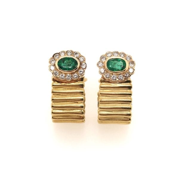 Emerald diamond half hoop earrings