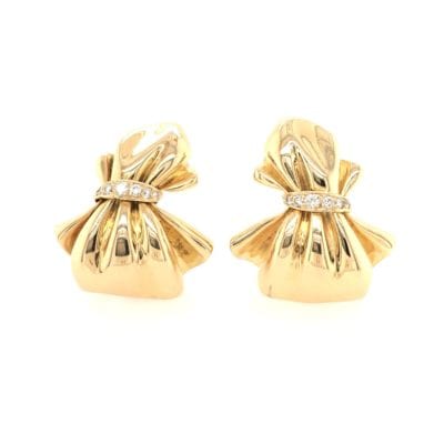 Van Cleef Gold Diamond Bow Earrings