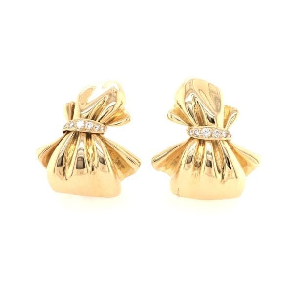 VCA Gold Diamond Bow Earrings