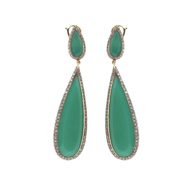 Green Onyx Diamond Drop Earrings