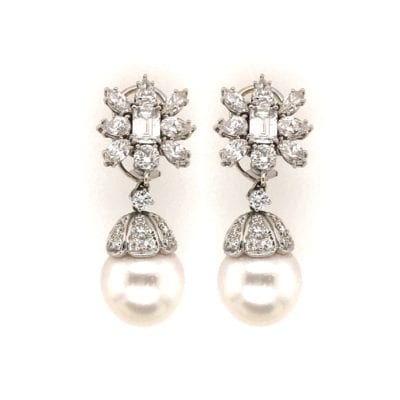 South Sea Pearl Diamond Pendant Earrings