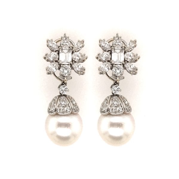 South Sea Pearl Diamond Hanging Earrings