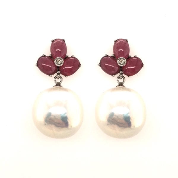 South Sea Pearl Ruby Diamond Earrings