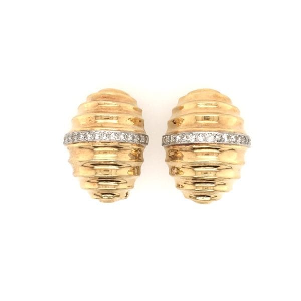 Fluted Dome Gold Diamond Earrings