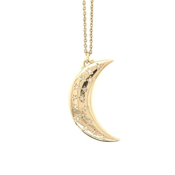 Crescent Gold Diamond Pendant Necklace
