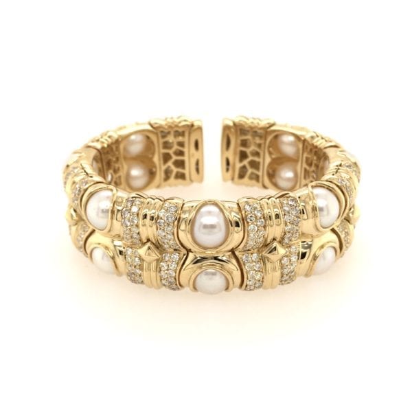 Fluted Gold Pearl Cuff Bracelet