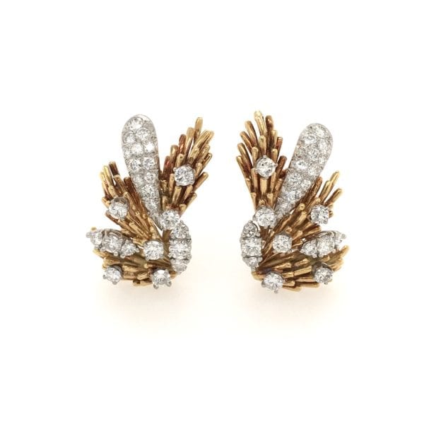 1960s Gold Diamond Spray Earrings