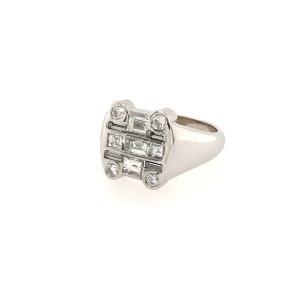 Checkerboard White Gold Diamond Ring