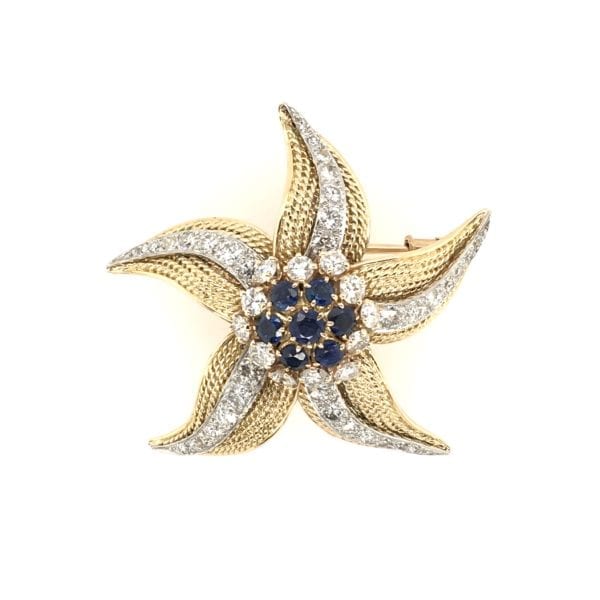 Sapphire Diamond Starfish Brooch