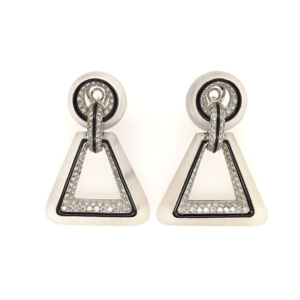 French Crystal Onyx Diamond Door Knocker Earrings