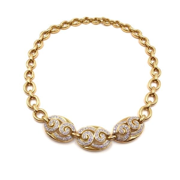 Van Cleef Gold Diamond Oval Link Necklace