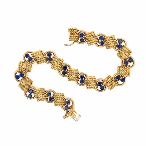 Van Cleef Gold Sapphire Ropework Link Bracelet