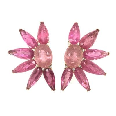 Pink Tourmaline Flower Petal Earrings