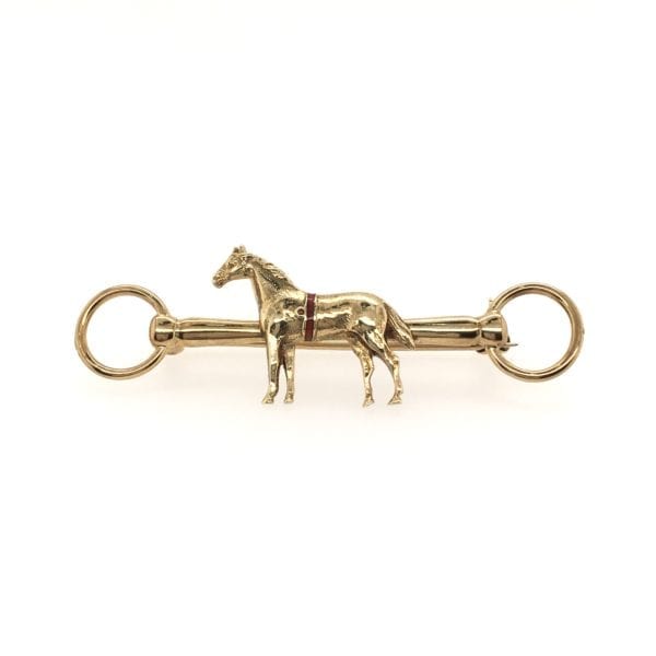 Equestrian Gold Enamel Brooch