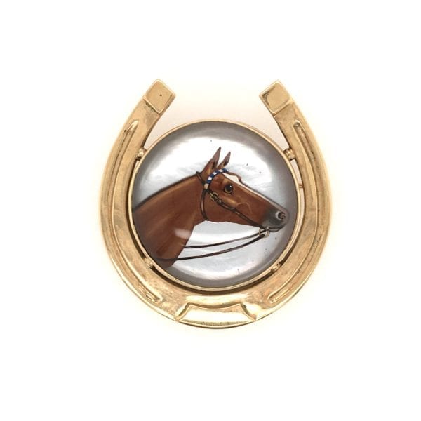 Horse Crystal Mother of Pearl Brooch