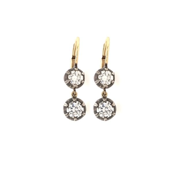 Antique Style Double Diamond Drop Earrings
