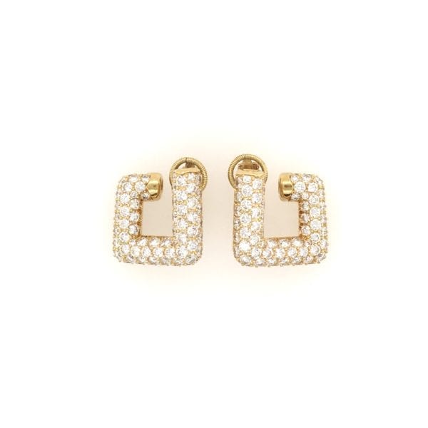 Gold Diamond Squared Hoop Earrings