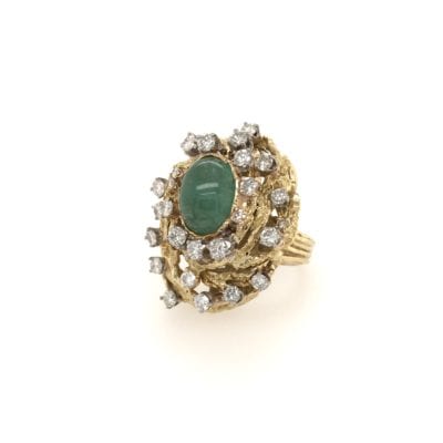 Emerald Diamond Textured Gold Ring