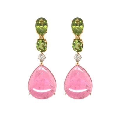 Pink Tourmaline Peridot Hanging Earrings