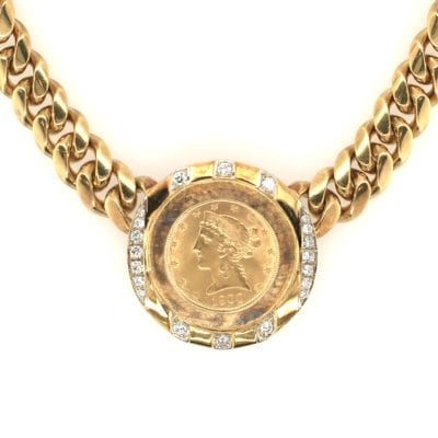Bulgari Gold Diamond US Coin Necklace