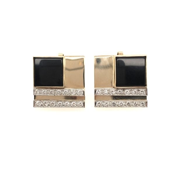 Square Black Onyx Diamond Earrings