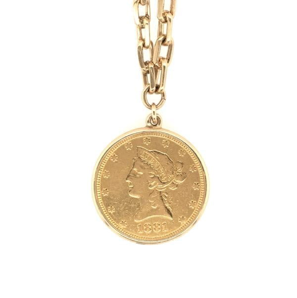 US Liberty 1881 Gold Coin Pendant