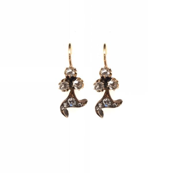 Gold Diamond Floral Hanging Earrings
