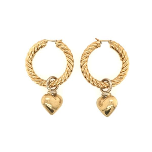 Hanging Heart Gold Hoop Earrings