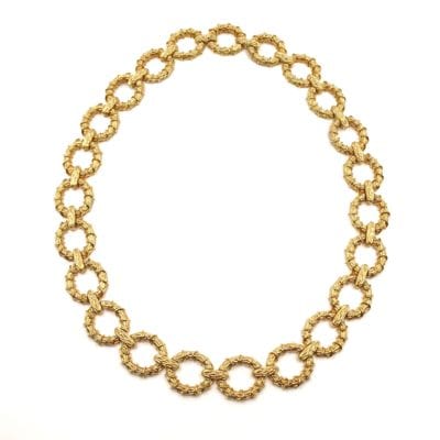 Gold Textured Oval Link Necklace