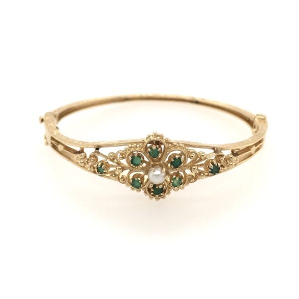 Gold Emerald Pearl Bracelet