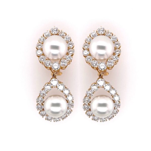Van Cleef Pearl Diamond Drop Earrings