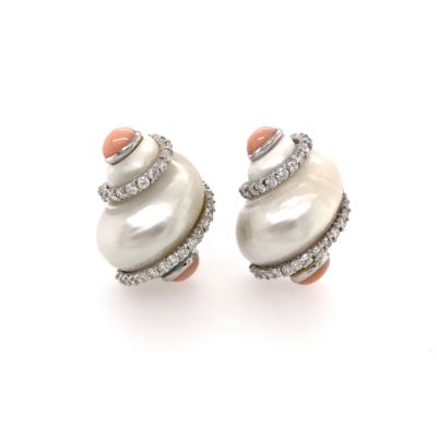 Seaman Schepps Shell Coral Diamond Earrings