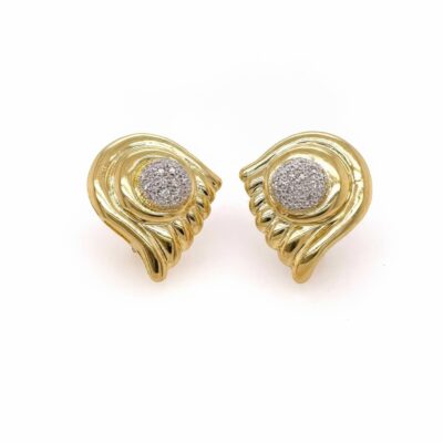 Gold Diamond Fluted Plaque Earrings