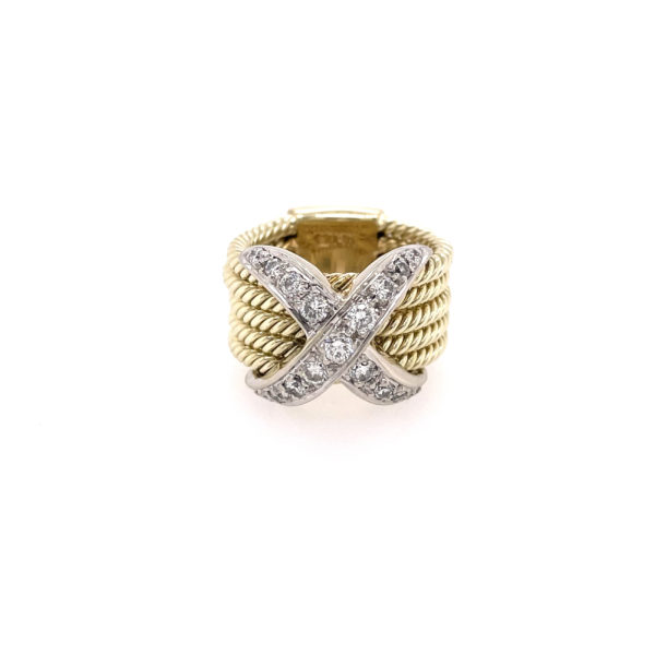 Gold Diamond “X” Ropework Ring