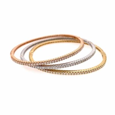 Three Tri-color Gold Diamond Bangle Bracelets