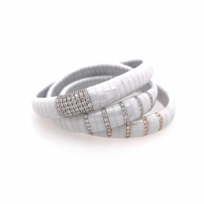 White Ceramic Diamond Stretch Bracelet Set