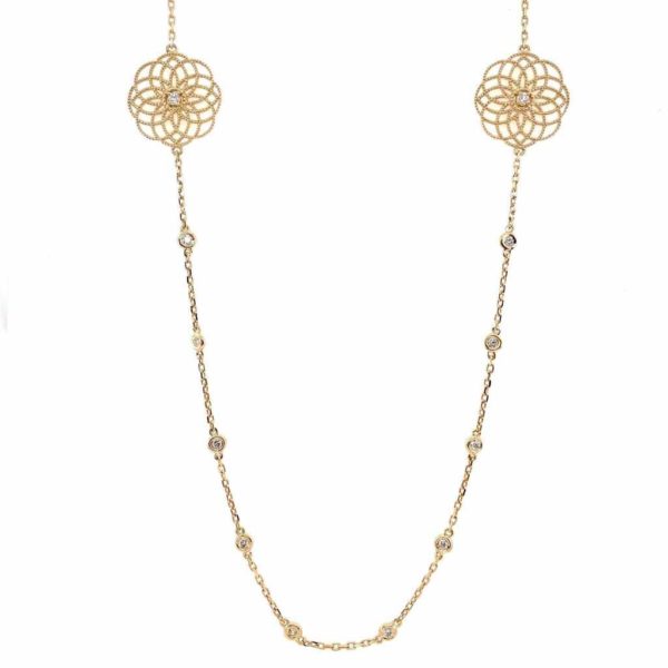 Floral Gold Diamond Link Necklace With Clasp