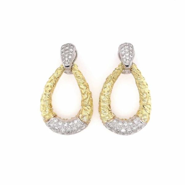 1970s Textured Gold Diamond Doorknocker Earrings
