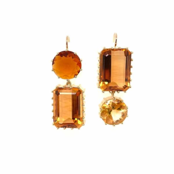 Double Citrine Gold Hanging Earrings