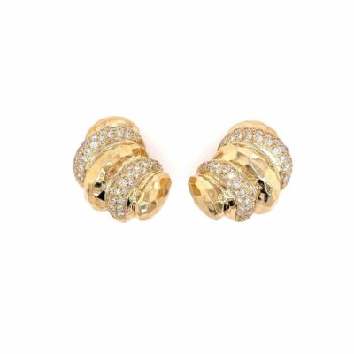 Gold Diamond Fluted Bombe Earrings