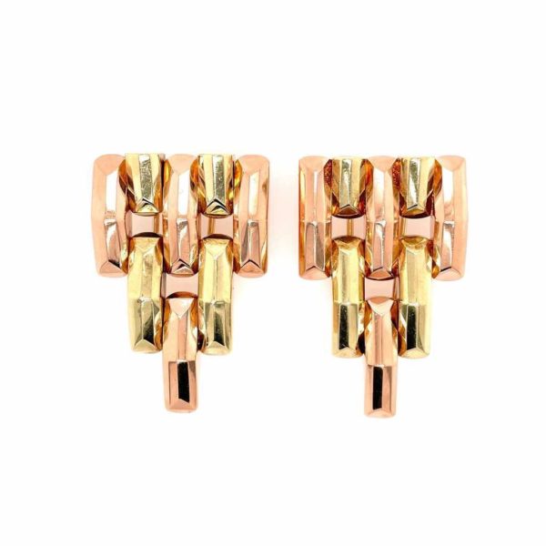 1940s Yellow Rose Gold Brickwork Brooches