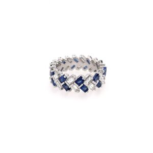 Sapphire Diamond Herringbone Ring