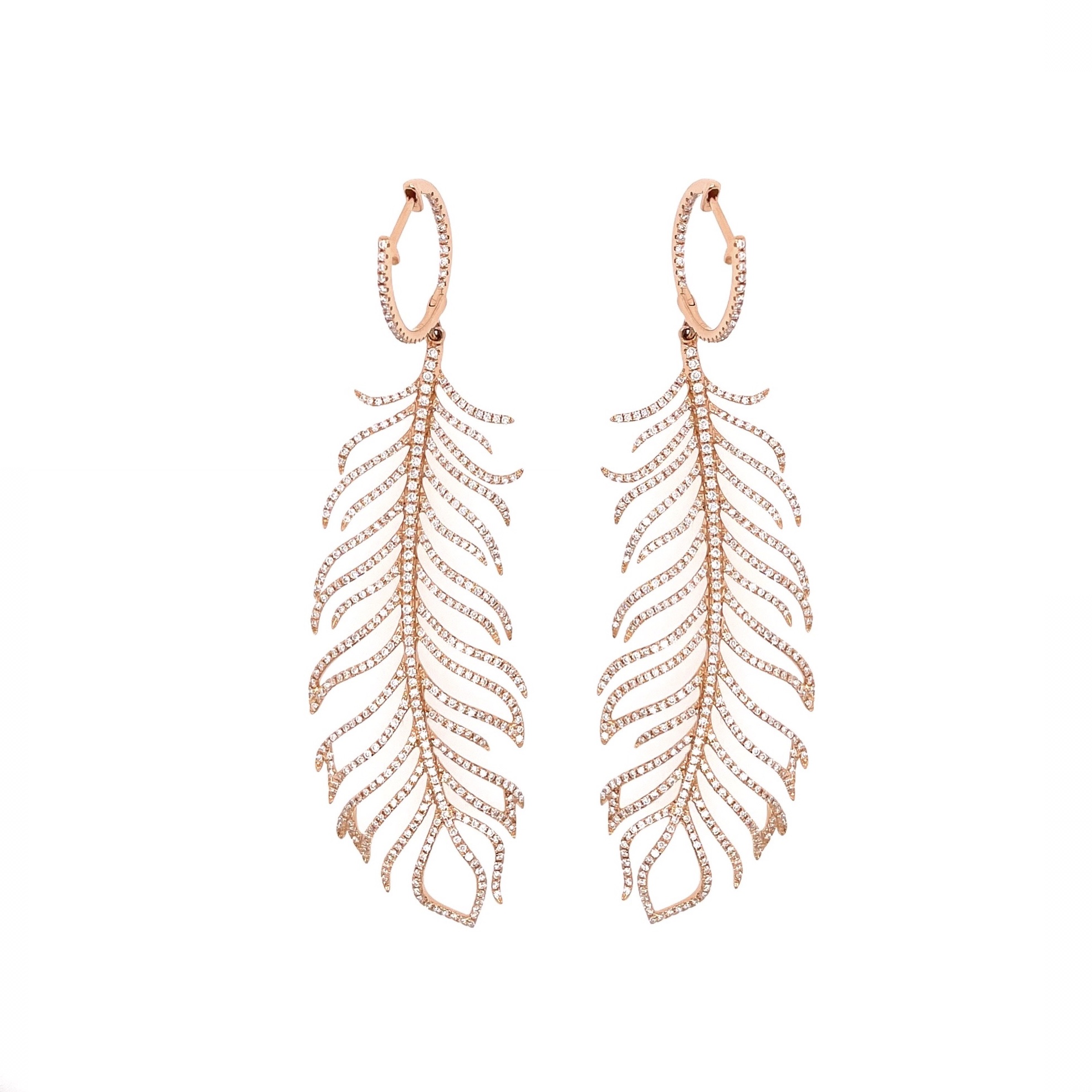 Long Gold Diamond Feather Earrings | $0 CDB Jewelry