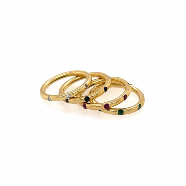 Set of Four Multi Gem Gold Rings