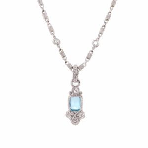 Blue Topaz White Diamond Pendant Necklace