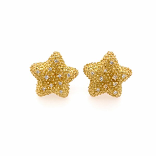 Gold Diamond Textured Star Earrings