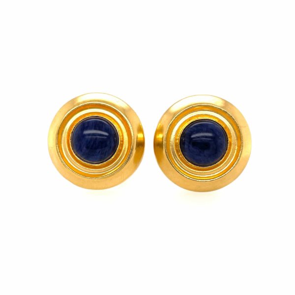 Lalaounis Sodalite Gold Button Earrings