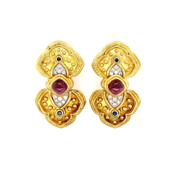 Tourmaline Sapphire Diamond Gold Earrings