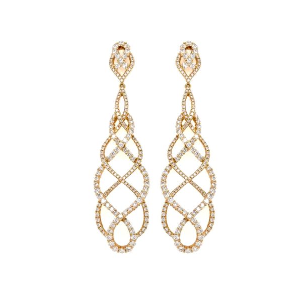 Gold Diamond Openwork Pendant Earrings